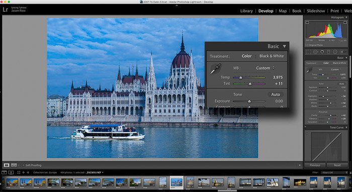 Screenshot of adjusting white balance in post production
