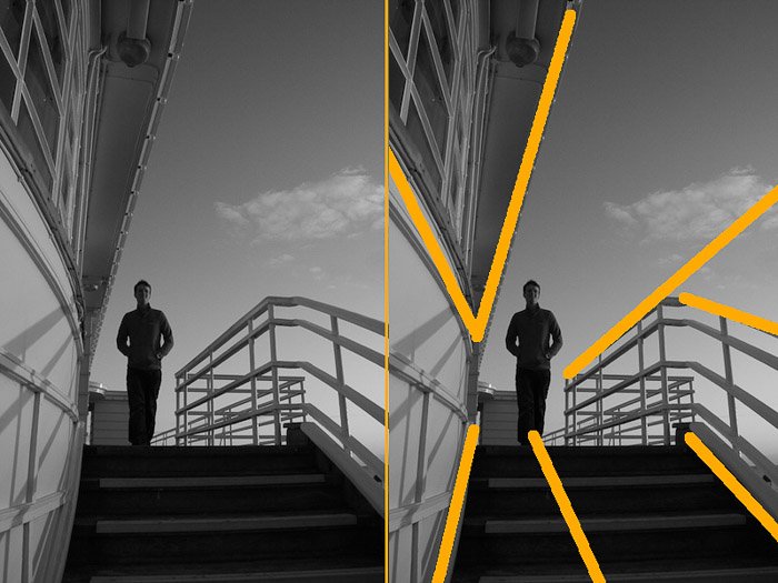 a diptych of architecture photography demonstrating the use of dynamic tension in photography