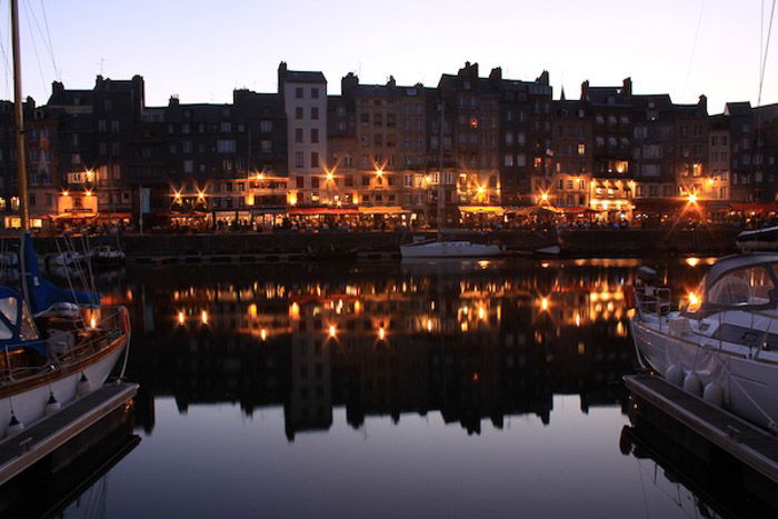 An evening harbour town