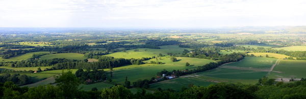 landscape panoramic photo of green fields