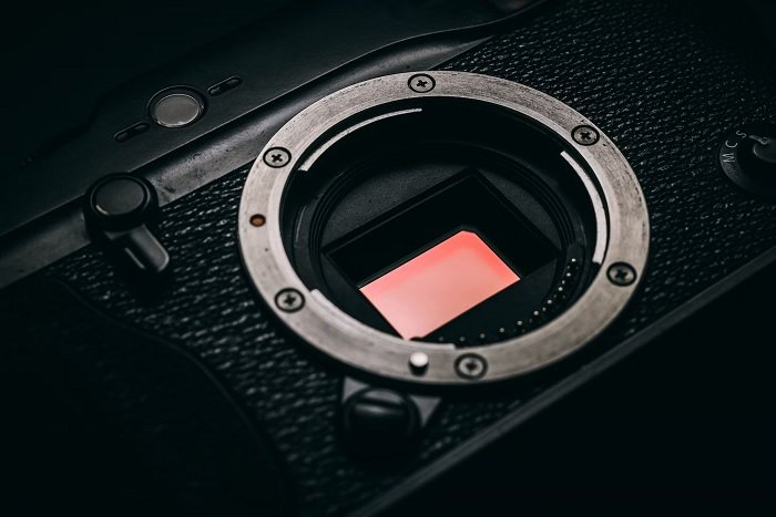 Close-up of a digital camera sensor