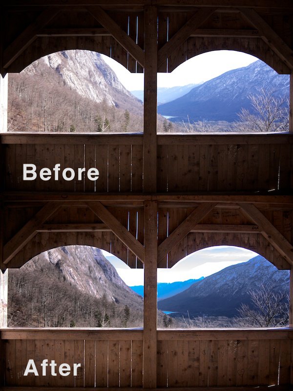 A before and after shot of using the Burn & Dodge Tools Instead of HDR