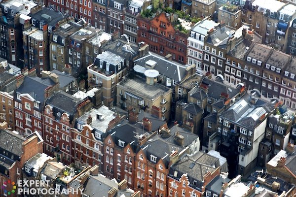 An image looking down on terraced houses. High Angle – 30 Day Photography Challenge Tips