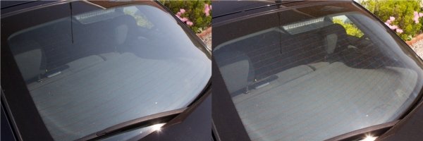 comparison images on removing reflections from your car window with a polarizing filter