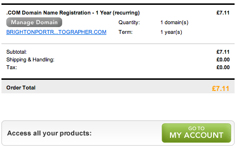 screen shot of buying a domain name