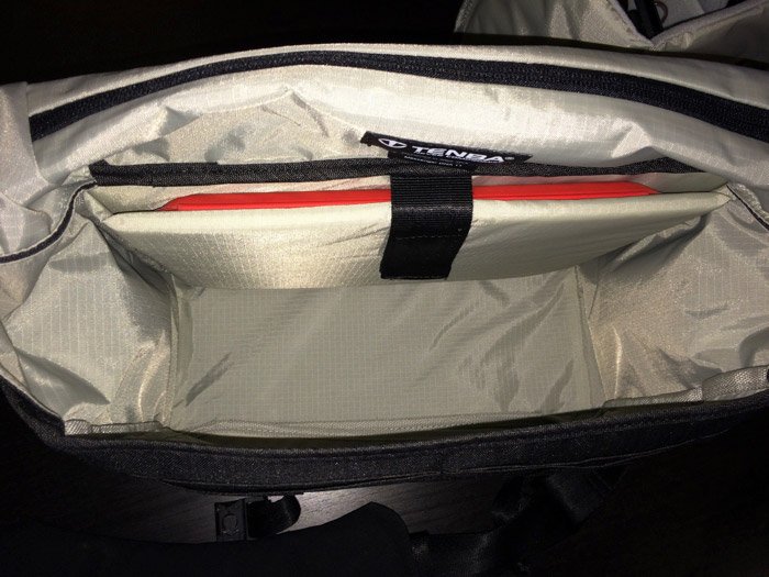 The iPad pouch inside the Tenba Messenger Camera Bag