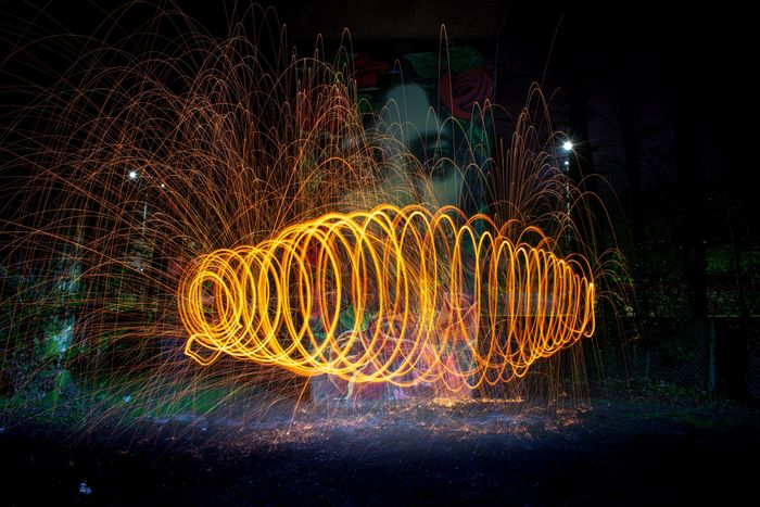 Light Painting with Light Tubes and Burning Steel Wool