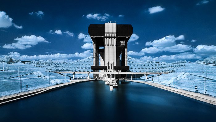 The Strépy-Thieu boat lift near Mons (Belgium) shot with infrared photography