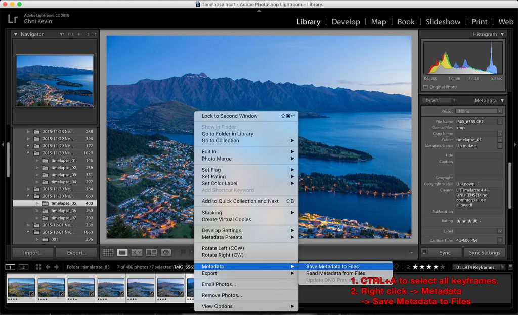 Time-lapse photography metadata save