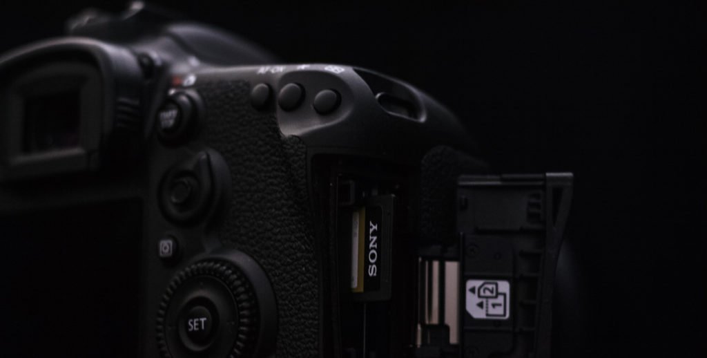 Close-up of the Canon 7D Mark II's SD card slot