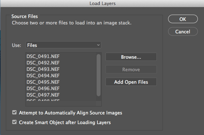 screenshot of loading layers in photoshop