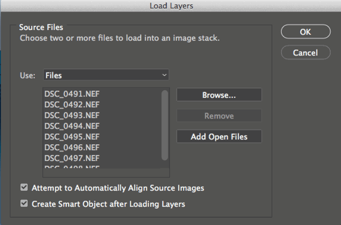 screenshot of loading layers in photoshop