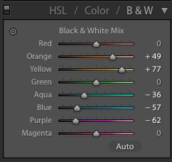 Sample Lightroom settings for optimised contrast