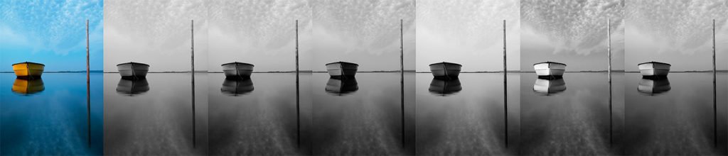 Example images of boat on water with various color filters applied