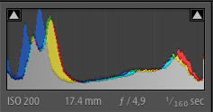 Example histogram of an image containing both bright and dark tones for contrast