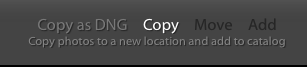 Importing photos into Lightroom: Copy, Copy as DNG, Move, and Add settings