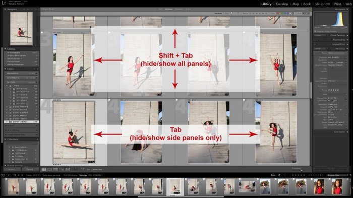 Screenshot of using an Adobe Lightroom shortcut for quicker editing