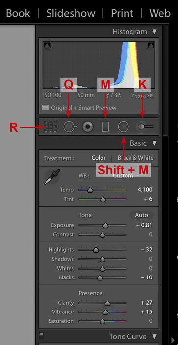 Screenshot of using an Adobe Lightroom shortcut for quicker editing