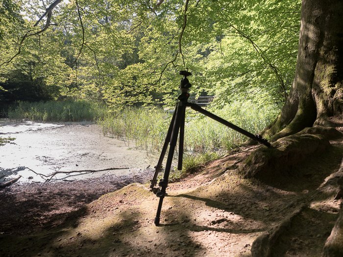 Tripods for Landscape Photography: Tripod with independent legs set up on uneven terrain