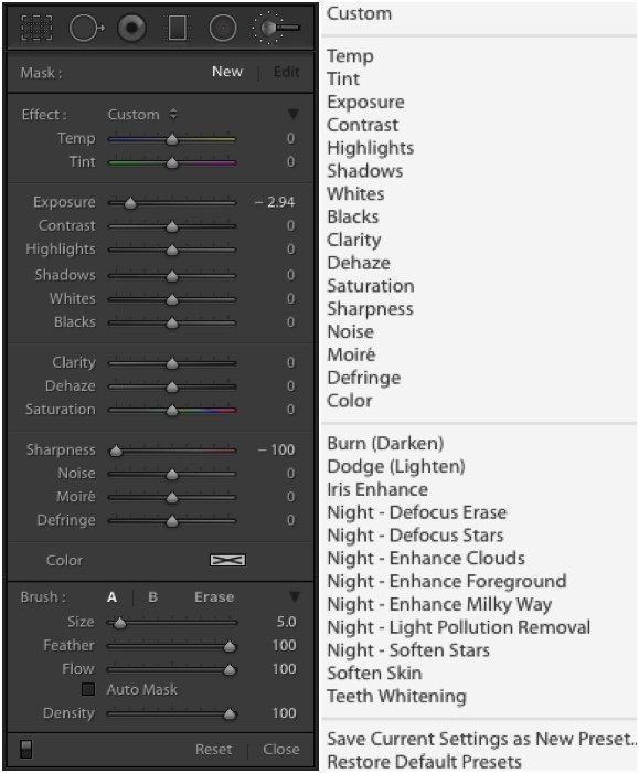 A screenshot showing how to use brush tool to blur the background in Lightroom