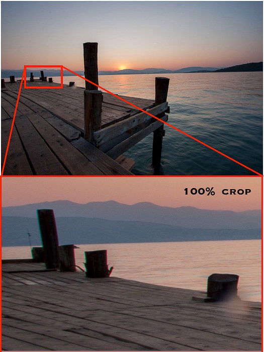 Diptych showing incidence of chromatic aberration in a sunset seascape