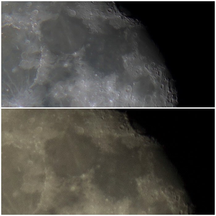Diptych images taken from the same area of the moon