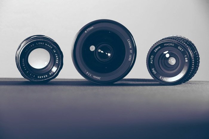 A selection of macro lenses from the Canon camera company.