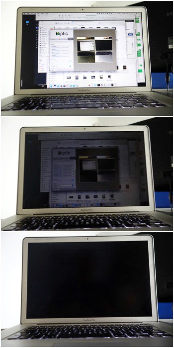 Polarizing filter over a laptop LCD screen