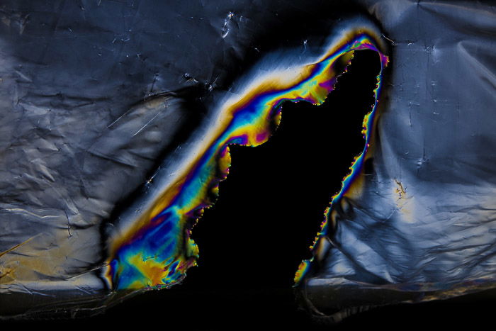 Photoelasticity effect on torn plastic clingfilm