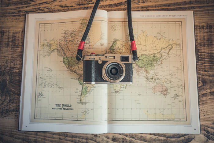 A camera on a map of the world 