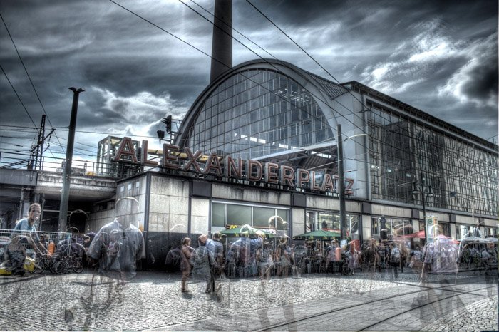 A ghostly HDR Image of people in Alexanderplatz Berlin