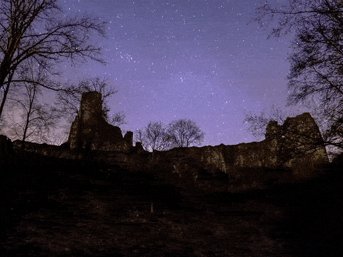 Image stacking example of a purple sky over a castle 