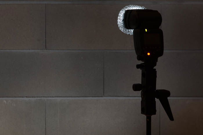 Steel wool being used as a DIY light diffuser