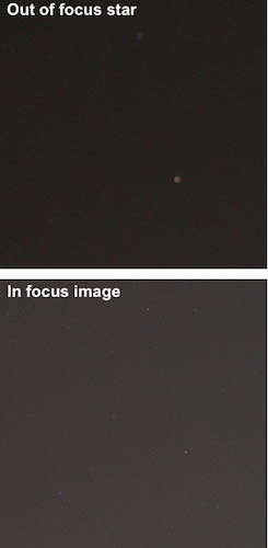 photo showing the difference between a focused image of stars and an unfocused one