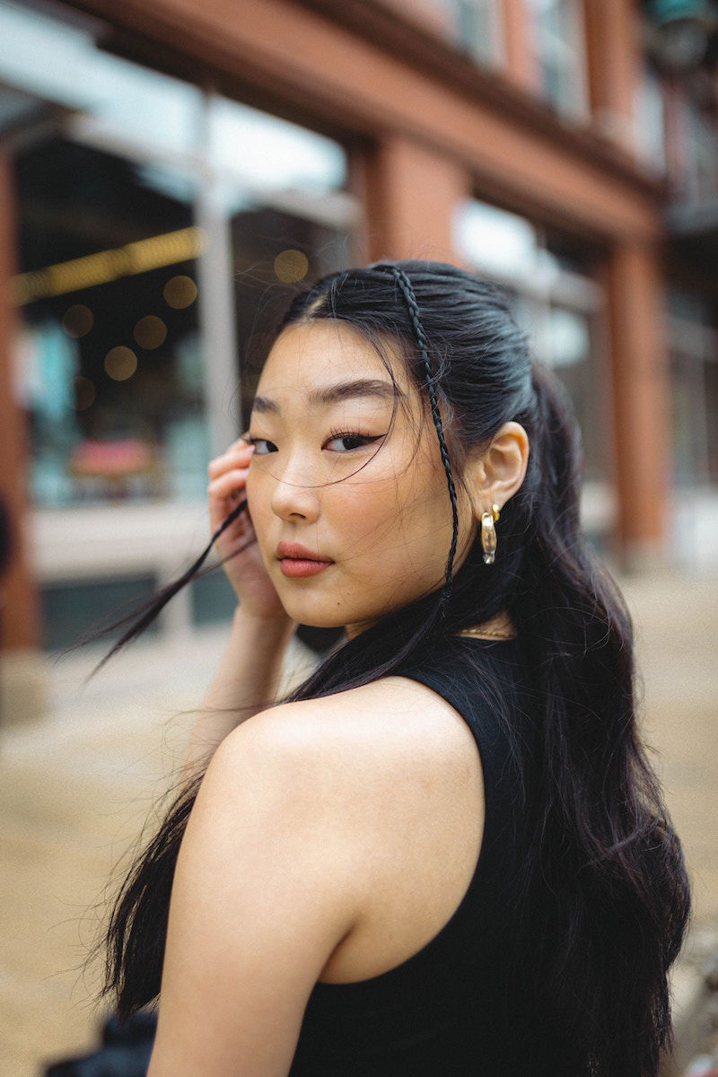 A woman looking over her shoulder