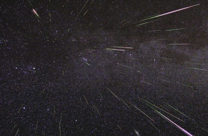 Astrophotography shot of a meteor shower