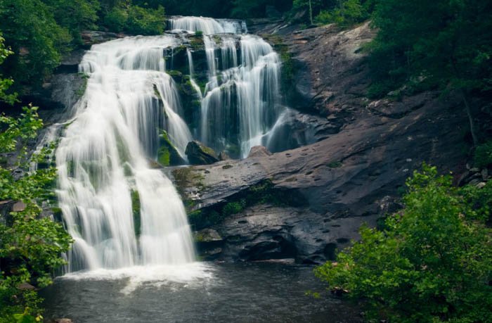 A flowing waterfall captured with motion blur