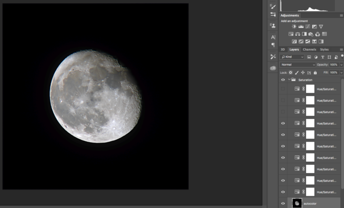 adjustment in photoshop cc of a photo of the moon