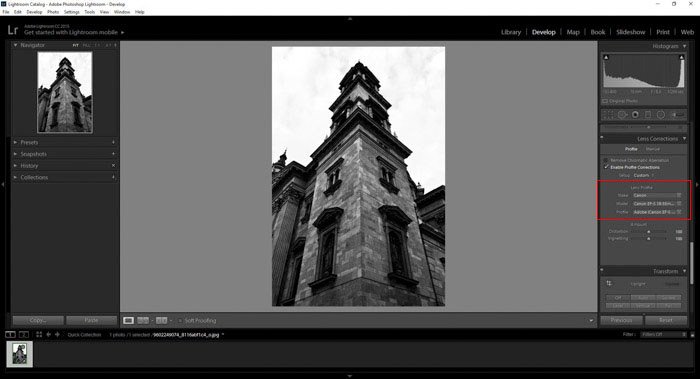 Lightroom is the go-to program for lens correction for your architecture photography