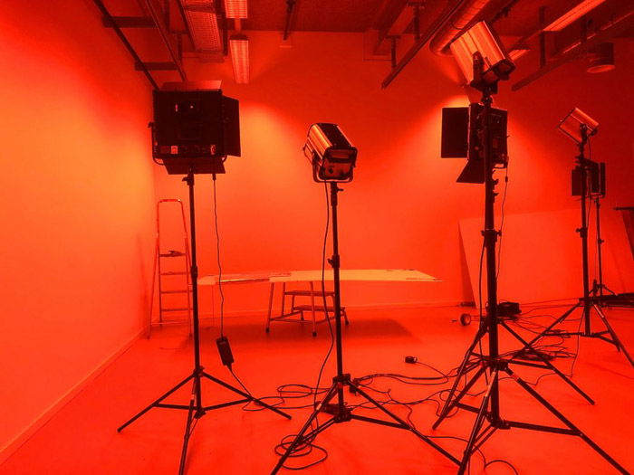 A photography studio in low light