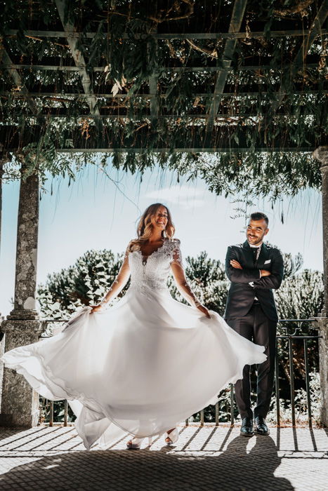 Wedding portrait of the couple sharing a moment