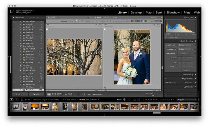 a screenshot of editing a wedding photo on lightroom