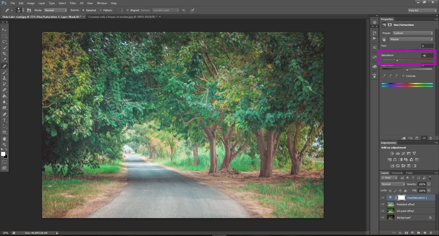 Screenshot of a photo in editing software being transformed into a painting for creative editing ideas