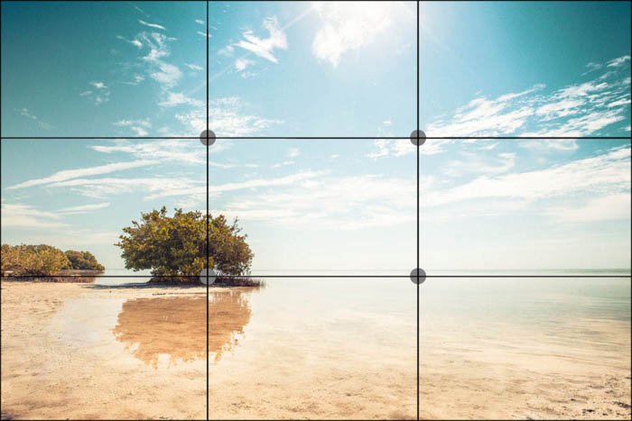 rule of thirds grid over a travel pictures of a beach