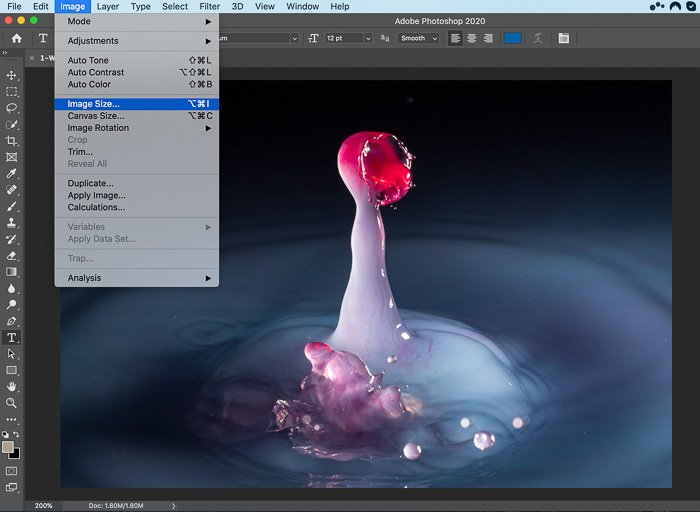 Screenshot of changing an image size in photoshop