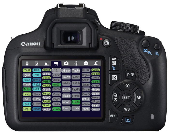 A Canon camera with Magic Lantern installed on white background.