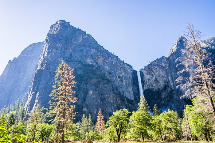 Landscape photography of a rocky mountain, waterfall and trees, edited using Lightroom graduated filter