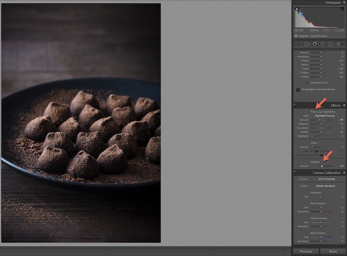 Screenshot of using effects on Adobe Lightroom.