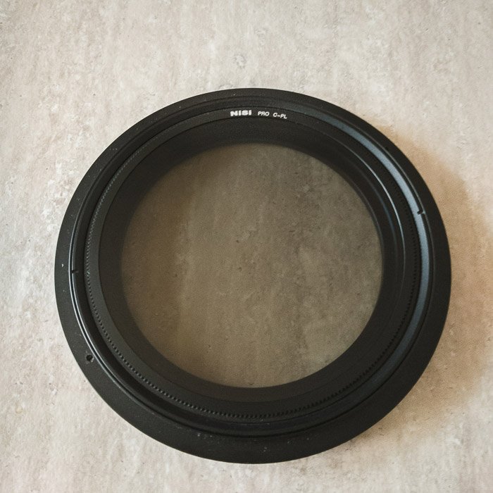 Close up image of a NiSi v5 CPL polariser filter for long exposure photography. 
