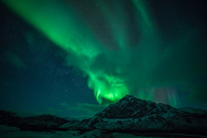 Stunning landscape with northern lights over Mt. Dillon in the Brooks Range of northern Alaska.. 